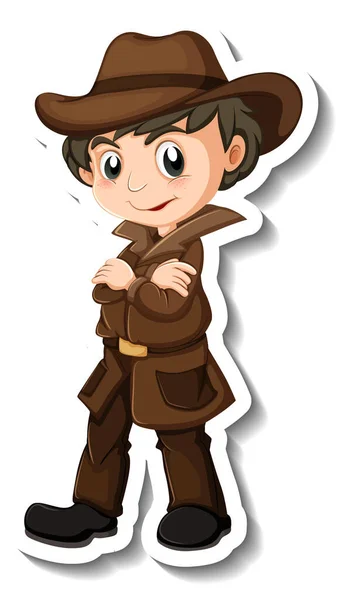 Sticker Design Detective Boy Cartoon Character Illustration — Stock Vector