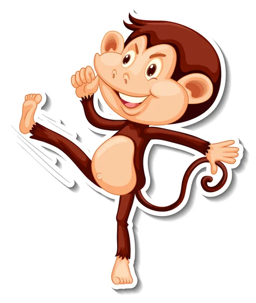 Funny Monkey Cartoon Character Sticker Illustration — Stock Vector