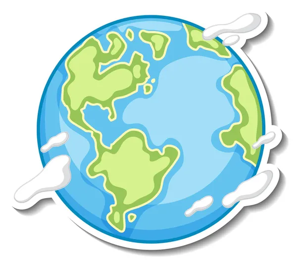 Terre Globe Bande Dessinée Autocollant Sur Fond Blanc Illustration — Image vectorielle