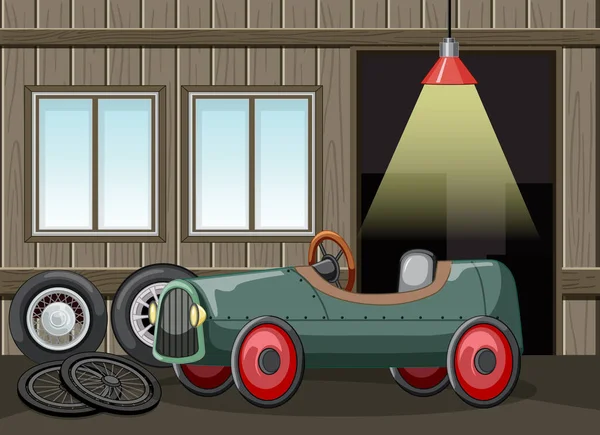 Interior Garagem Com Ilustração Brinquedo Carro Vintage —  Vetores de Stock