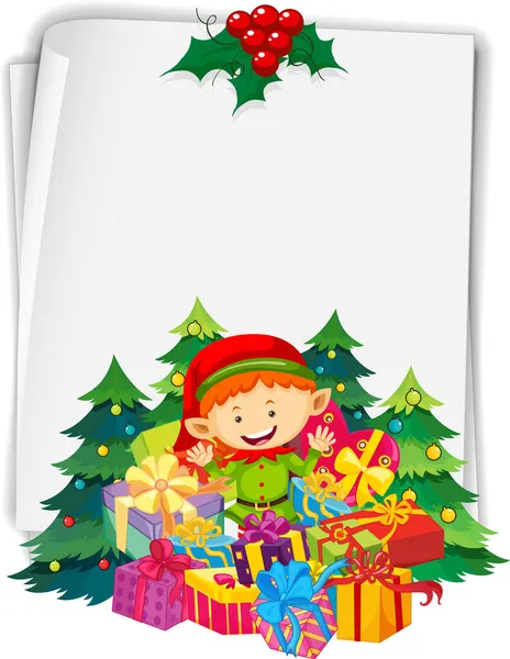 Leeres Papier Mit Cute Elf Cartoon Figur Merry Christmas Thema — Stockvektor