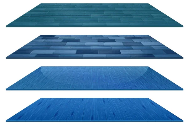Conjunto Diferentes Azulejos Piso Madeira Azul Isolado Fundo Branco Ilustração —  Vetores de Stock