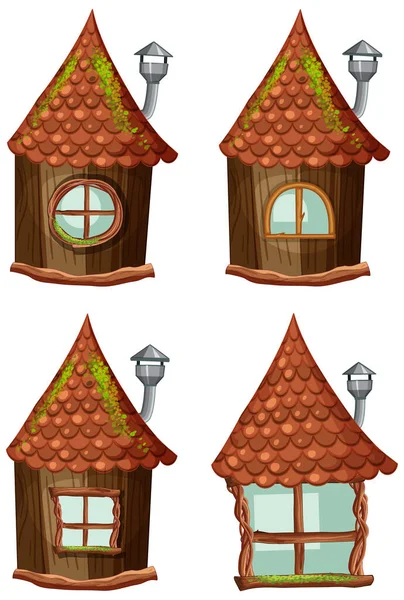 白い背景のイラストの幻想的な木造小屋 — ストックベクタ