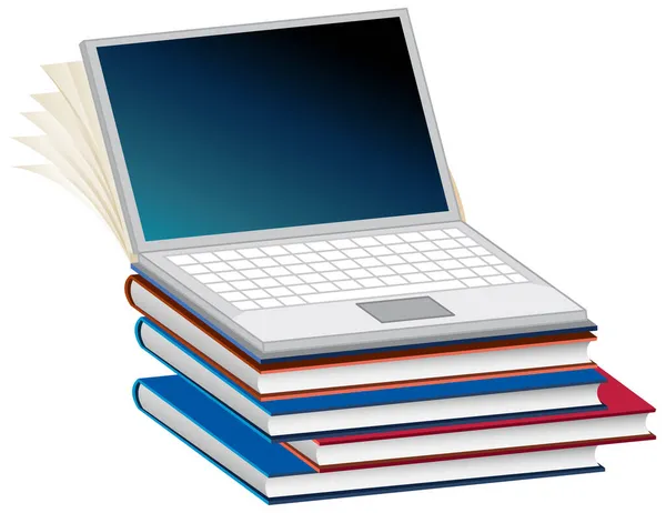 Laptop Computer Boeken Stapel Illustratie — Stockvector