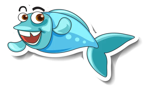 Sea Animal Cartoon Sticker Cute Fish Illustration — Stock Vector