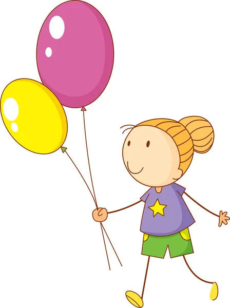 Ein Doodle Kind Hält Luftballons Cartoon Figur Isolierte Illustration — Stockvektor