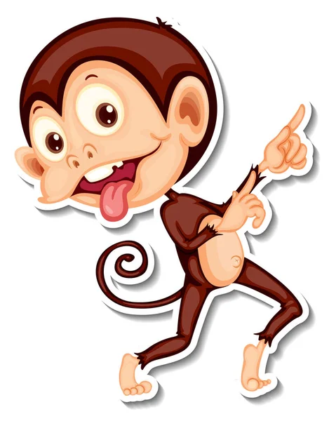 Monkey Teasing Face Cartoon Character Sticker Illustration — Stock Vector