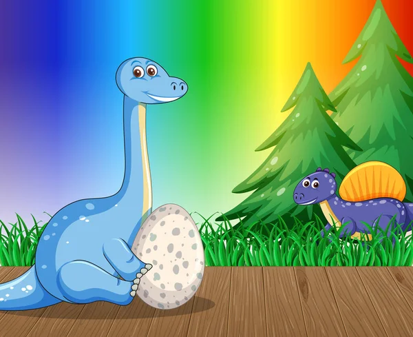Cartoon Dinosaurus Regenboog Gradiënt Achtergrond Illustratie — Stockvector
