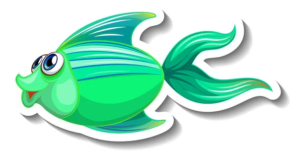 Etiqueta Desenhos Animados Animais Marinhos Com Ilustração Peixe Bonito —  Vetores de Stock