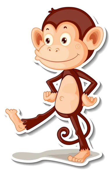 Funny Monkey Walking Cartoon Character Sticker Illustration — Stock Vector