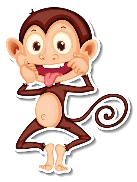 Monkey Teasing Face Cartoon Character Sticker Illustration — Stock Vector