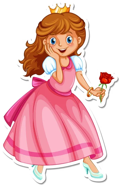 Mooie Prinses Cartoon Karakter Sticker Illustratie — Stockvector