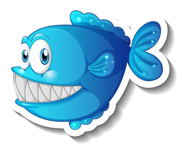 Sea Animal Cartoon Sticker Dengan Ilustrasi Ikan Imut - Stok Vektor