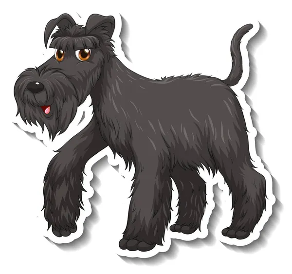 Preto Peludo Cão Desenho Animado Adesivo Ilustração — Vetor de Stock