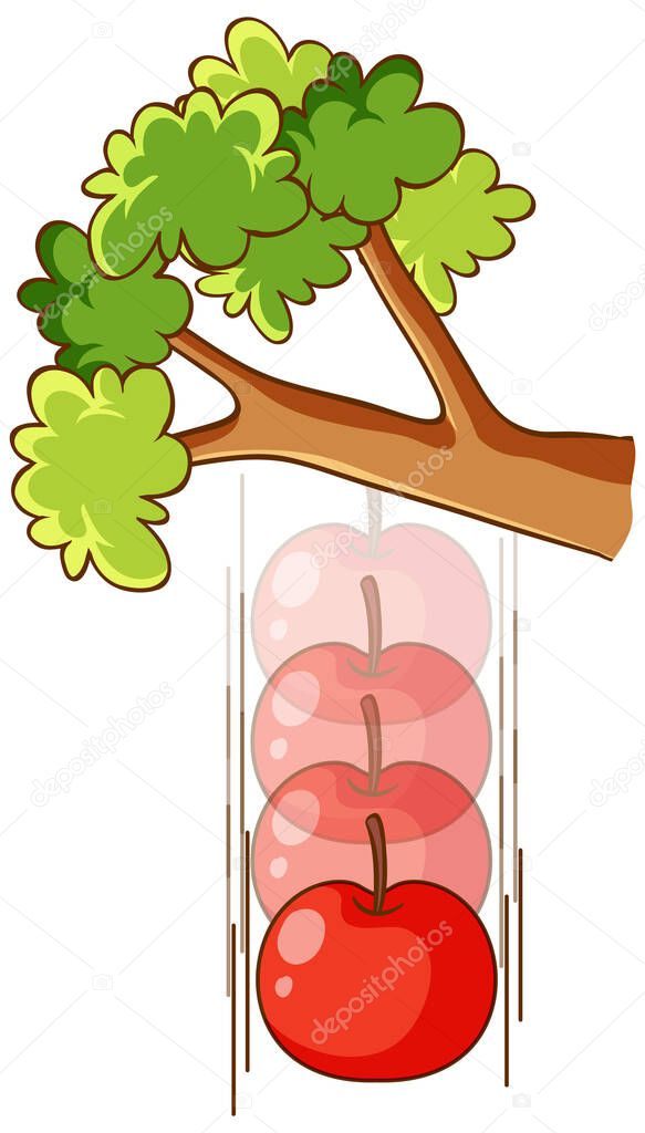An apple falling from a tree on white background illustration