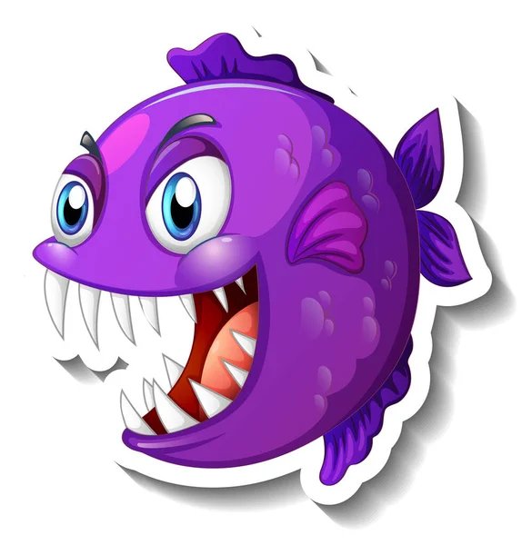 Angry Piranha Peixe Desenho Animado Etiqueta Ilustração — Vetor de Stock