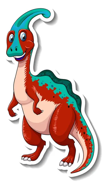 Parasaurolophus Dinosaurio Dibujo Animado Carácter Etiqueta Engomada Ilustración — Vector de stock