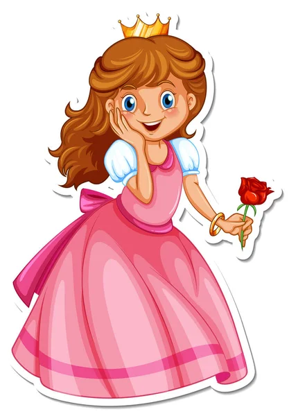 Mooie Prinses Cartoon Karakter Sticker Illustratie — Stockvector