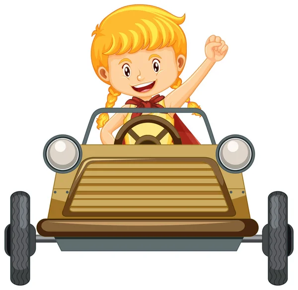 Girl Driving Mini Car Toy White Background Illustration — Stock Vector