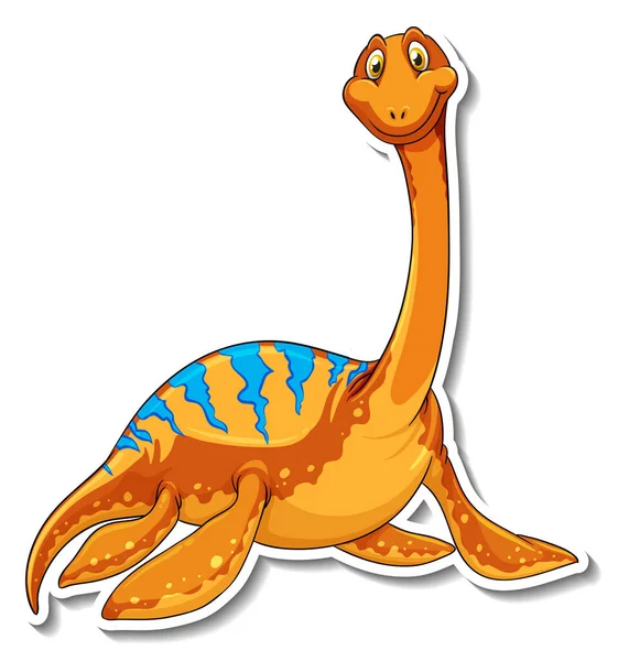 Elasmosaurus Dinosaurus Stripfiguur Sticker Illustratie — Stockvector