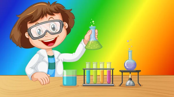 Wissenschaftler Mädchen Cartoon Figur Auf Regenbogen Gradient Hintergrund Illustration — Stockvektor