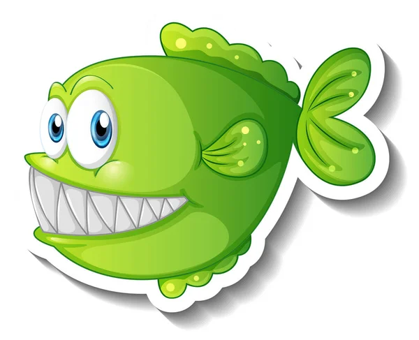 大きな牙を持つ漫画の魚漫画のステッカーイラスト — ストックベクタ