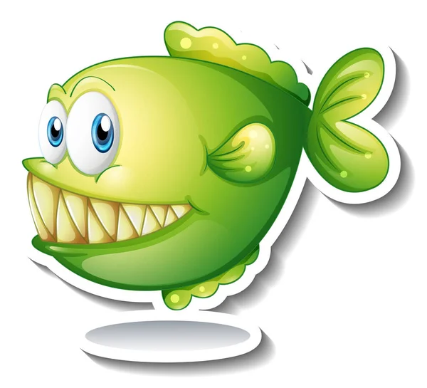 Cartoon Fish Big Fangs Cartoon Sticker Illustration — Stock Vector