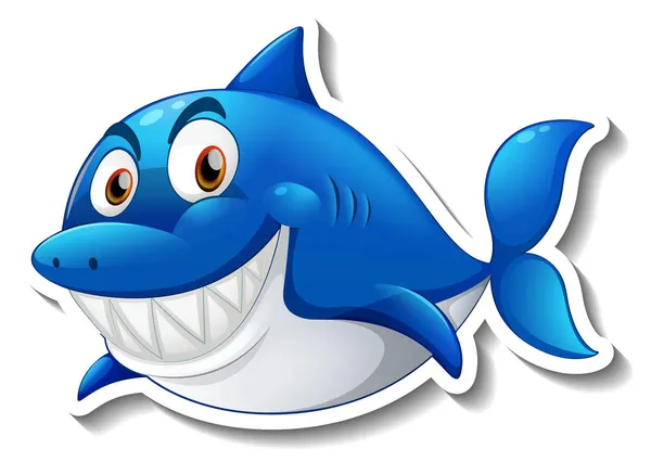 Smiling Shark Cartoon Sticker Illustration — Stock Vector