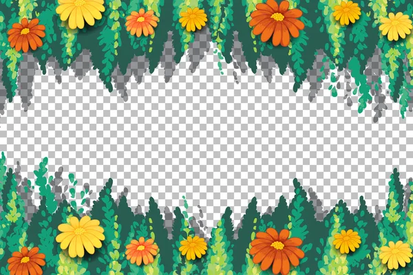 Blommor Och Blad Ram Mall Transparent Bakgrund Illustration — Stock vektor