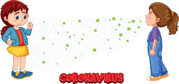 Coronavirus Fonte Estilo Dos Desenhos Animados Com Uma Menina Olha —  Vetores de Stock