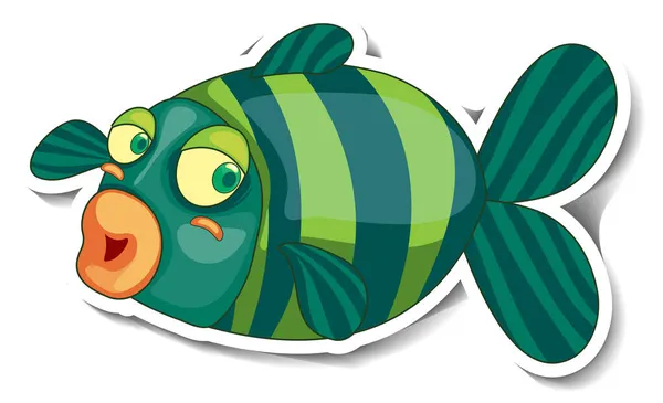 Niedlichen Fisch Meer Tier Cartoon Aufkleber Illustration — Stockvektor