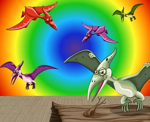 Cartoon Dinosaurus Regenboog Gradiënt Achtergrond Illustratie — Stockvector