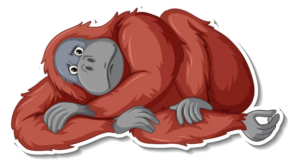 Triste Orangotango Animal Desenho Animado Etiqueta Ilustração —  Vetores de Stock
