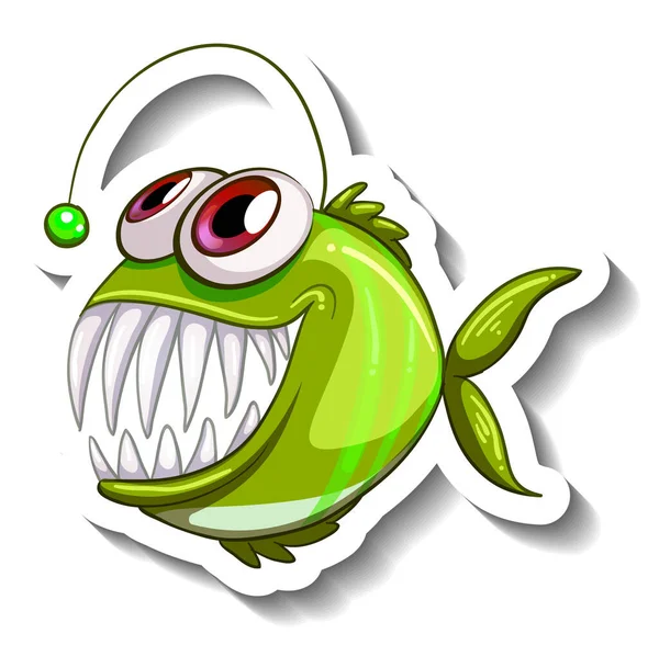 Nálepka Mořská Zvířata Ilustrací Anglerfish — Stockový vektor