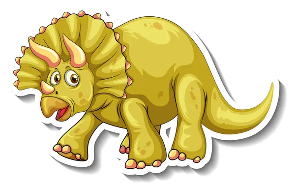 Triceratops Dinosaurio Dibujo Animado Carácter Etiqueta Engomada Ilustración — Archivo Imágenes Vectoriales