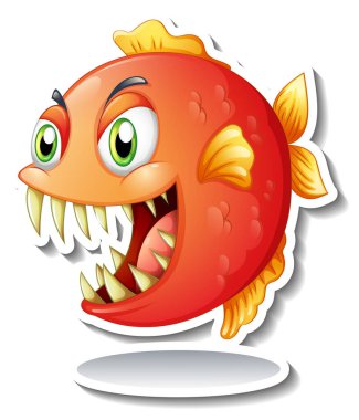 Kızgın piranha balığı çizgi film çıkartması çizimi