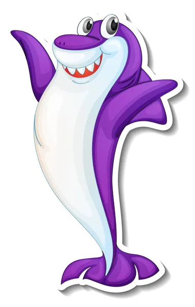 Funny Purple Shark Cartoon Character Sticker Illustration — Stock Vector