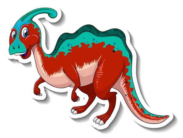Parasaurolophus Dinosaur Мультяшная Иллюстрация Персонажа Наклейки — стоковый вектор