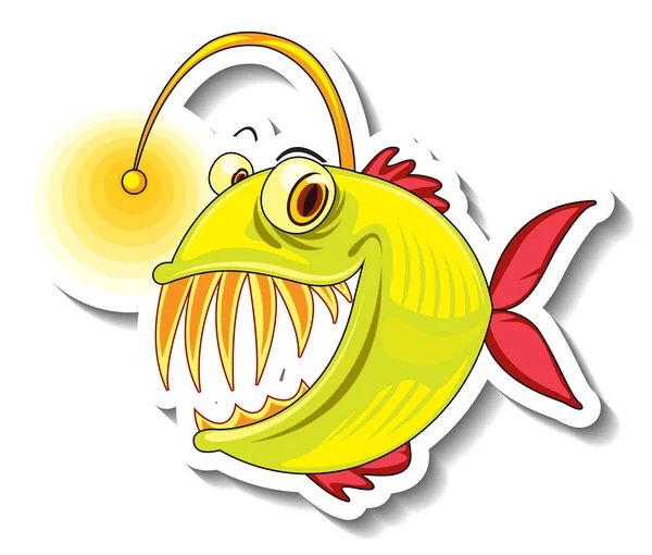 Anglerfish Fish Cartoon Sticker Illustration — Stock Vector