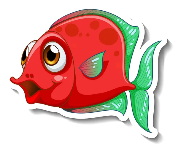 Niedlichen Fisch Meer Tier Cartoon Aufkleber Illustration — Stockvektor