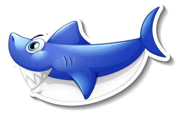 Desenho Animado Tubarão Azul Etiqueta Ilustração —  Vetores de Stock