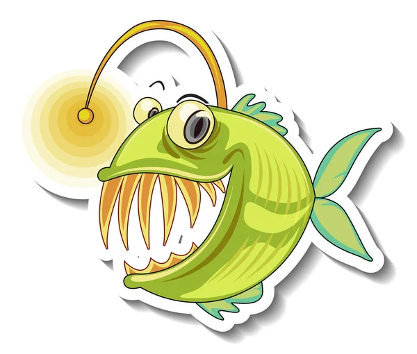 Sea Animal Cartoon Sticker Anglerfish Illustration — стоковий вектор