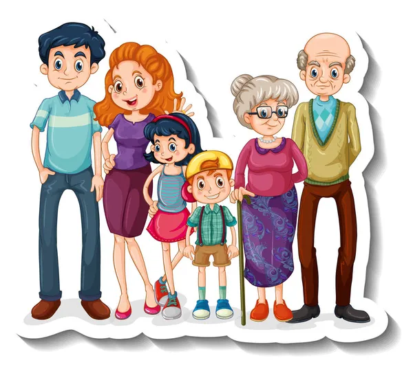 Modèle Autocollant Avec Grands Membres Famille Illustration Personnage Dessin Animé — Image vectorielle