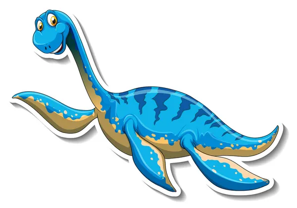 Dibujos Animados Dinosaurio Elasmosaurus Carácter Etiqueta Engomada Ilustración — Archivo Imágenes Vectoriales