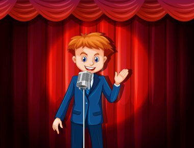 Sahnede mikrofonlu hoparlör.