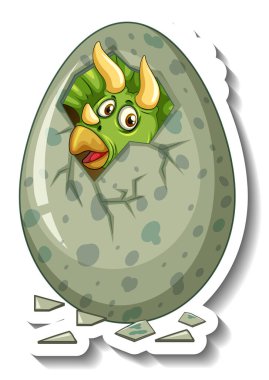 Triceratops dinozoru yumurta karikatürü karakter çıkartması çiziminden yumurtadan çıkıyor.