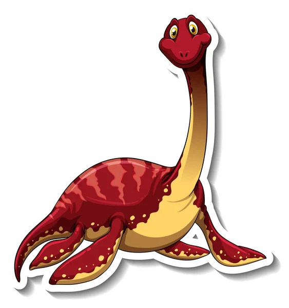 Elasmosaurus Dinosaur Cartoon Character Sticker Illustration — Stock Vector