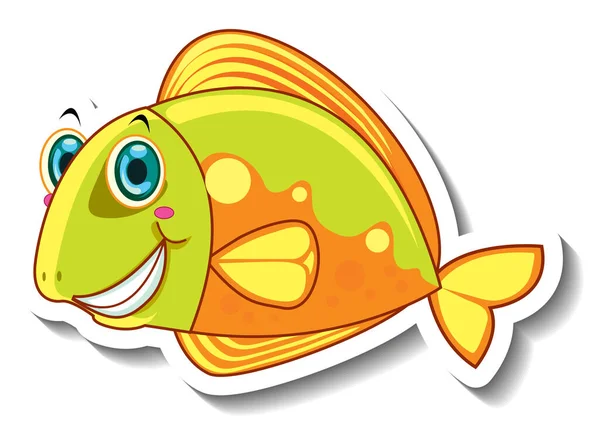 Mignon Poisson Mer Animal Dessin Animé Autocollant Illustration — Image vectorielle