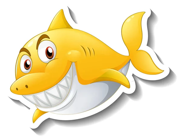 Smiling Tiburón Dibujo Animado Etiqueta Ilustración — Archivo Imágenes Vectoriales