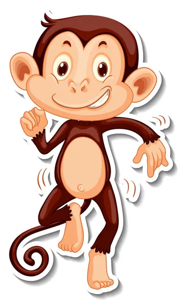 Monkey Tecknad Karaktär Klistermärke Illustration — Stock vektor